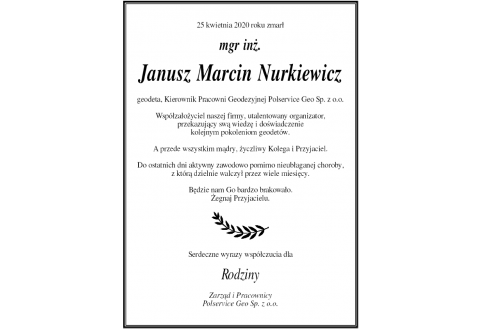 Zmarł mgr inż. Janusz Nurkiewicz